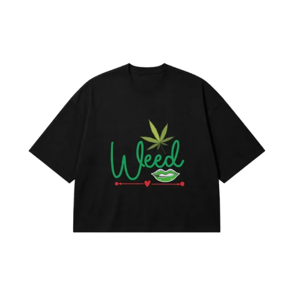 تیشرت باکسی نوشته Weed طرح لب سبز کد 31561