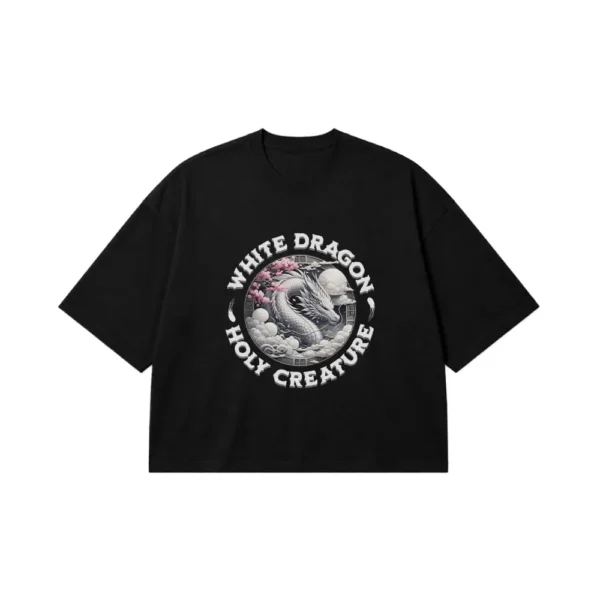 تیشرت باکسی اژدهای سفید طرح Holy Creature کد 31607