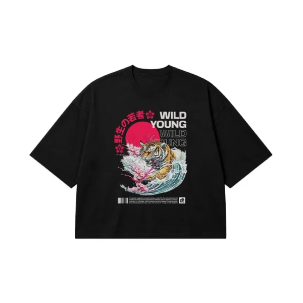 تیشرت باکسی ببر ژاپنی طرح Wild Young کد 31613