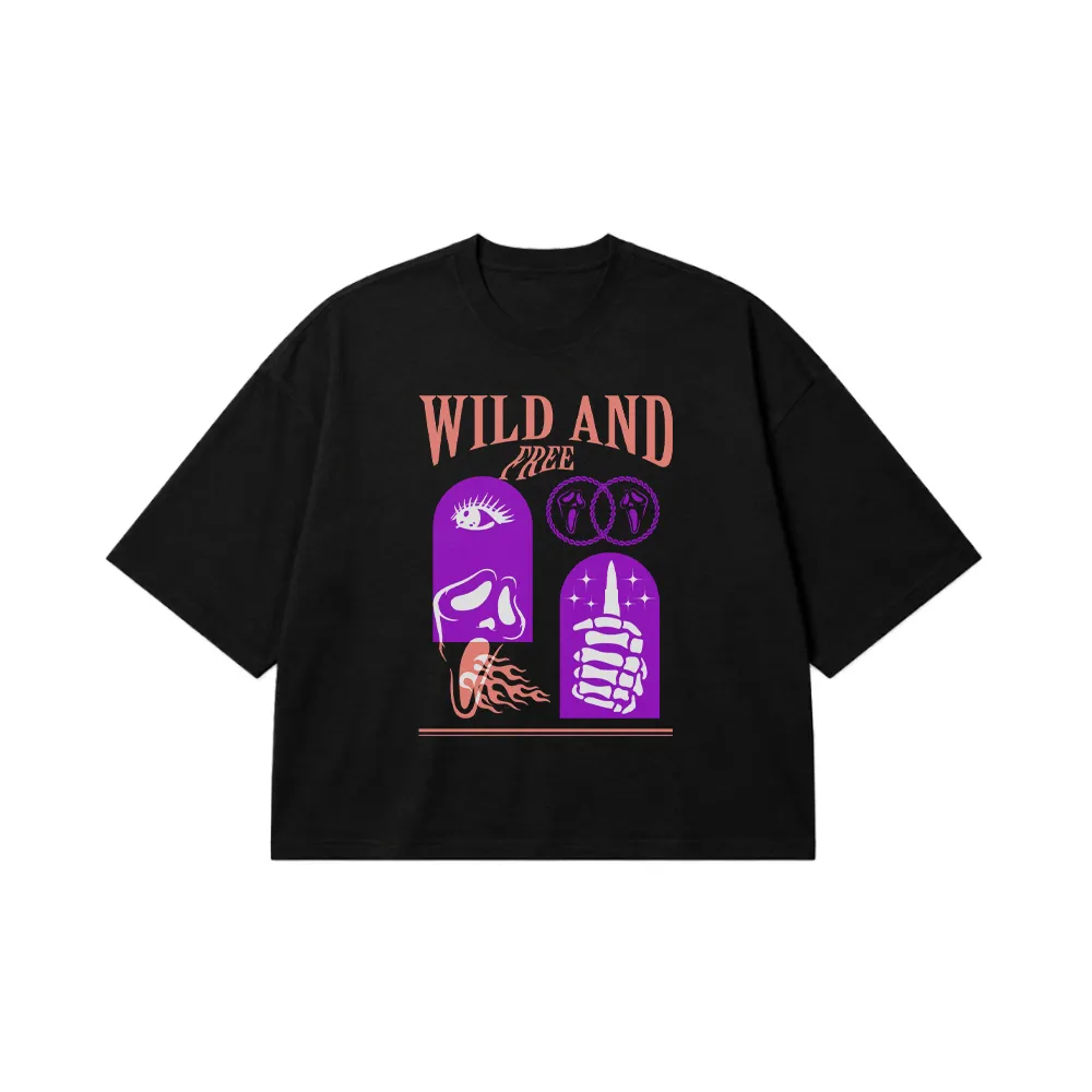تیشرت باکسی وایب آزاد طرح Wild And Free کد 31616