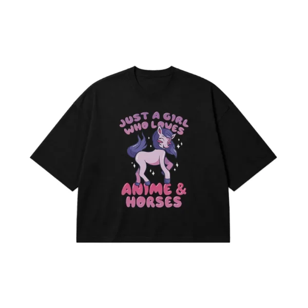 تیشرت باکسی اسب تک‌شاخ طرح Just A Girl Who Loves Anime کد 32147