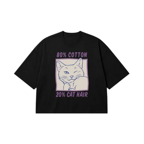 تیشرت باکسی گربه طرح 80% Cotton 20% Cat Hair کد 32327