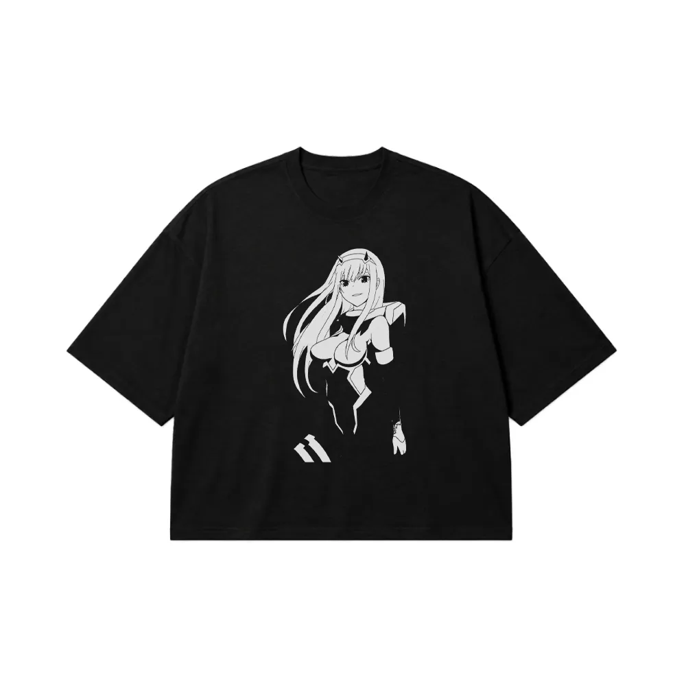 تیشرت باکسی انیمه Darling in the Franxx طرح زیرو تو سیاه‌وسفید کد 32472