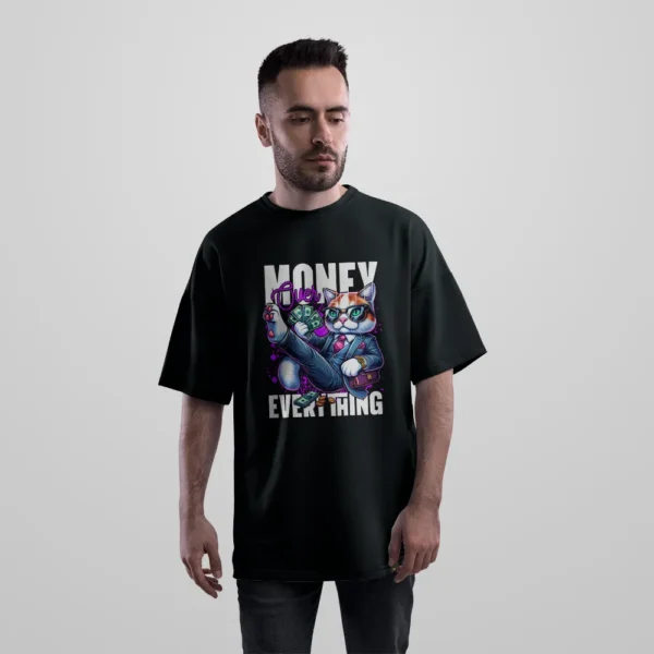 تیشرت اورسایز گربه پولدار طرح Money Over Everything کد 24214