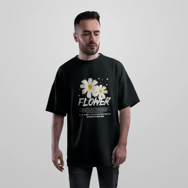 تیشرت اورسایز گل سفید طرح Flower Streetwear کد 28804