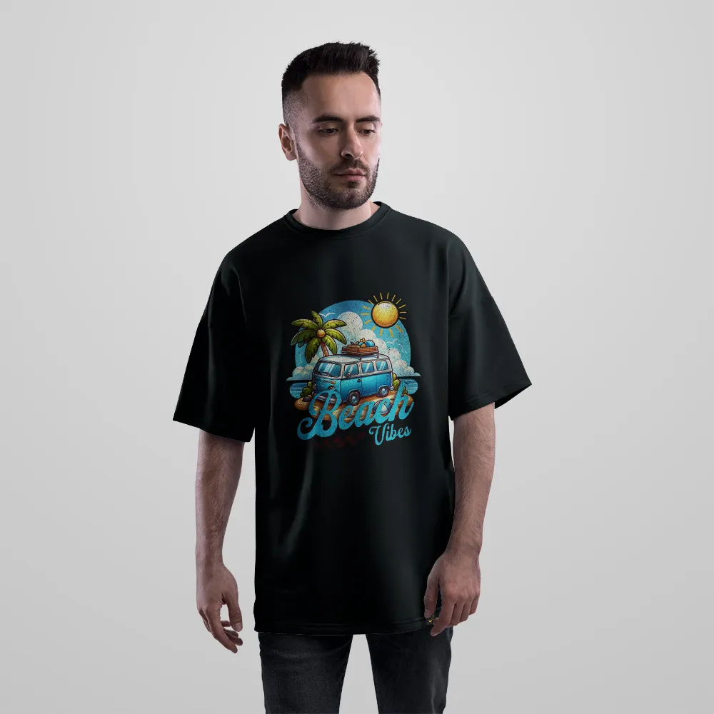 تیشرت اورسایز تابستانی ون ساحلی طرح Beach Vibes کد 29055