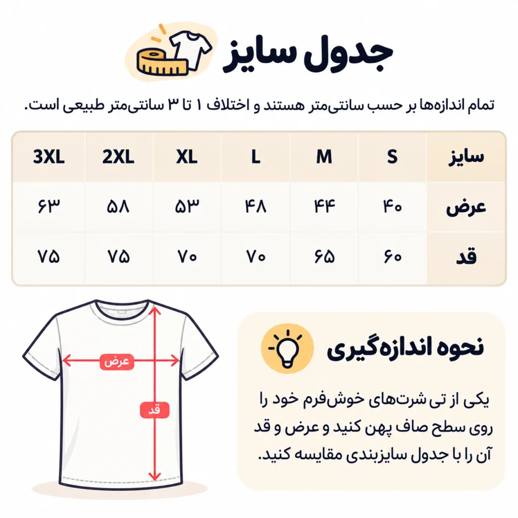 جدول سایزبندی تیشرت